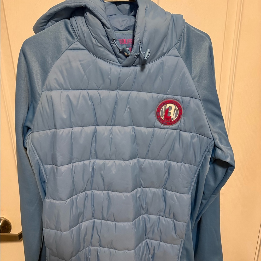 Baseball Lifestyle 101 Blue Hooded Puffer Jacket, NWOT, Mens